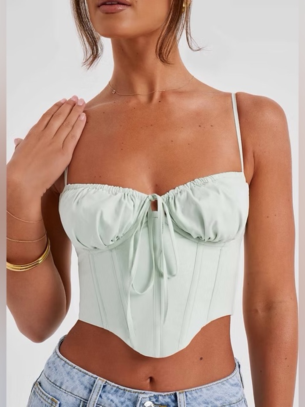 BABYBOO Clara Sage Green Corset Top XS NWT - Picture 3 of 12